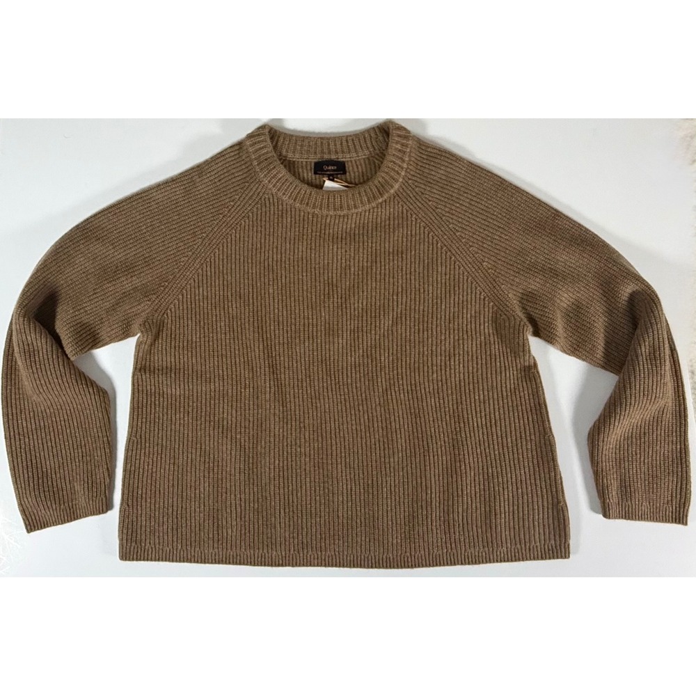 Quince Cashmere Fisherman Sweater XL NWT Teak Brown Ribbed Mongolian Crewneck - Picture 2 of 11